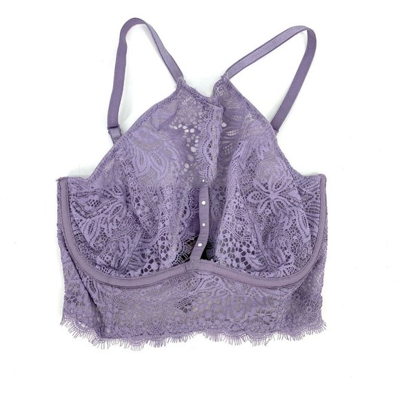 Victoria's Secret Bra Very Sexy Unlined Plunge Purple Floral Lace - Picture 2 of 12